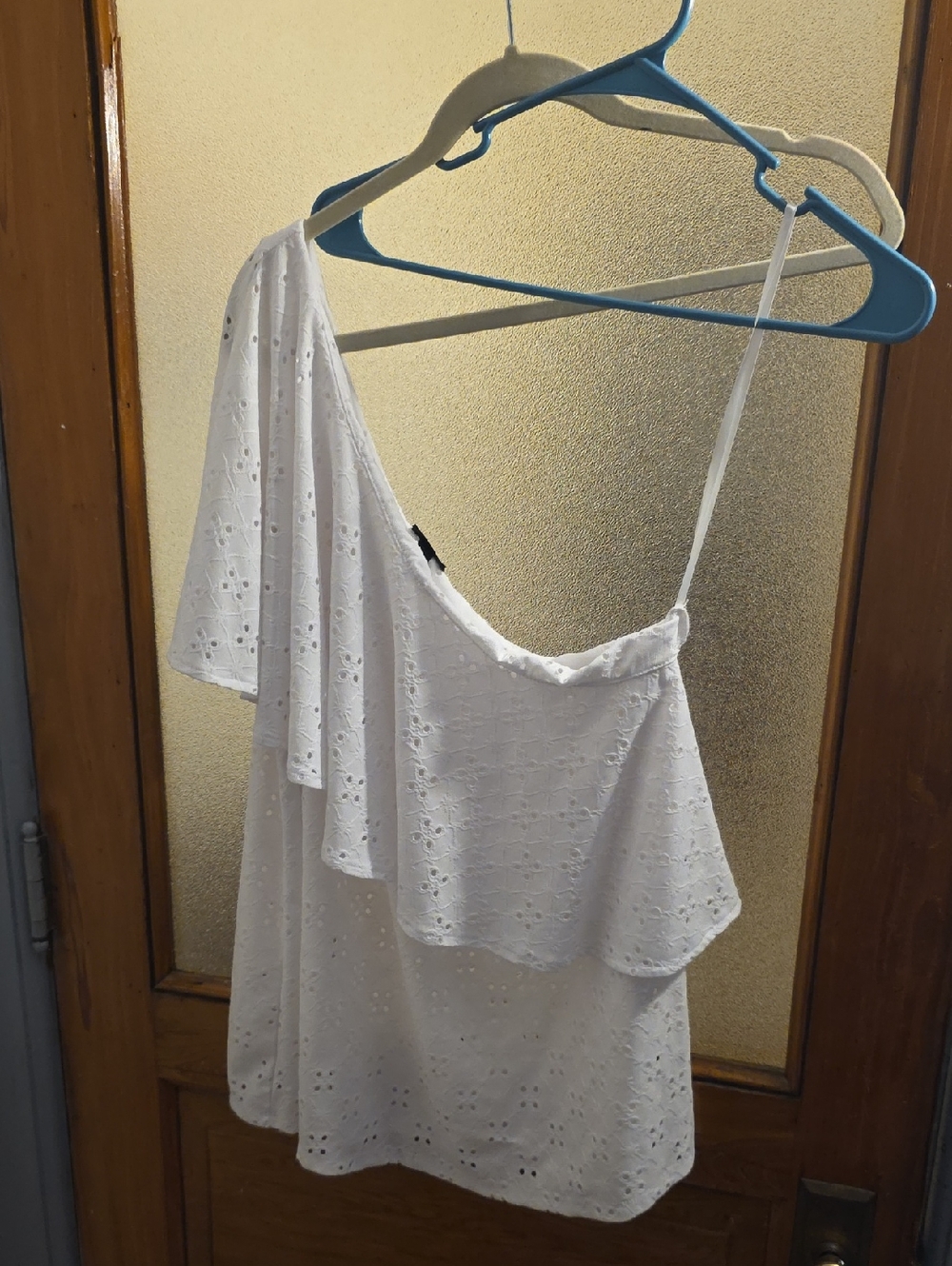 torrid White One-Shoulder Eyelet Ruffle Top